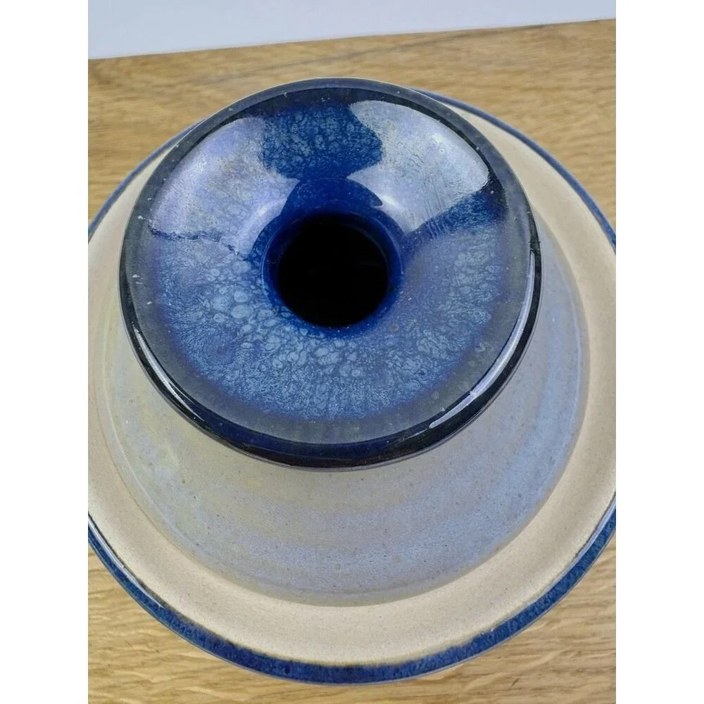 VTG Made in Portugal Stoneware Egg Cooker Vented Ceramic Pot Blue Reactive Glaze